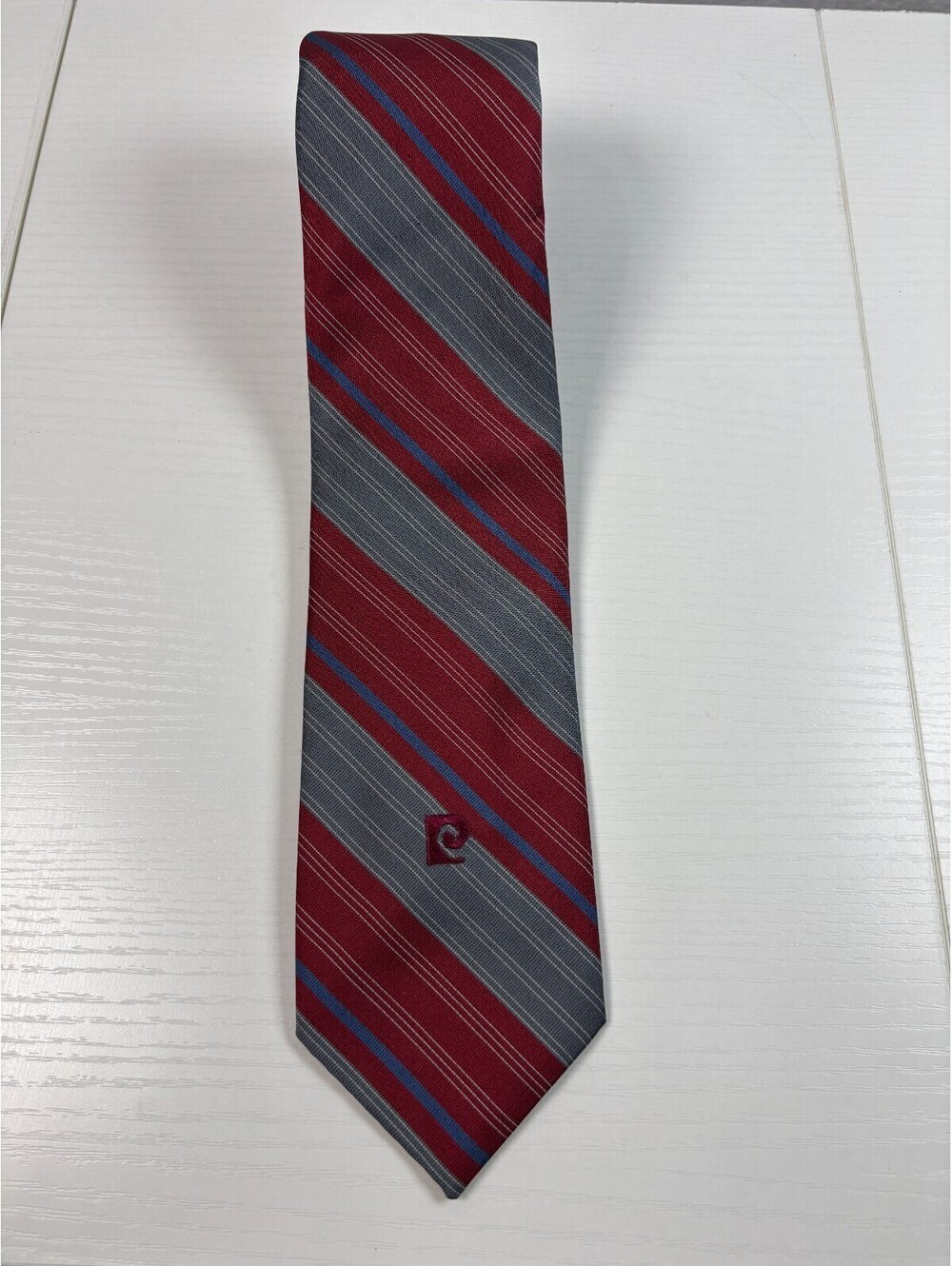 Pierre Cardin Vintage Striped Tie Burgundy Gray Blue Repp Designer Necktie